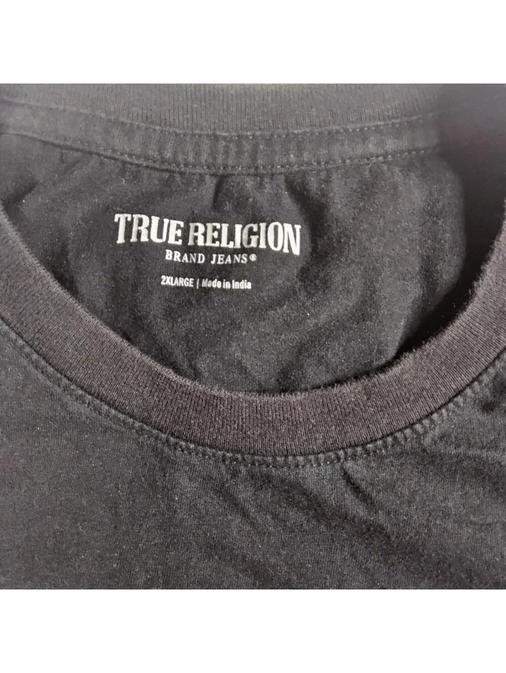 True Religion Mens 2XL Black T-Shirt Gold Foil Buddha Guitar Graphic Tee